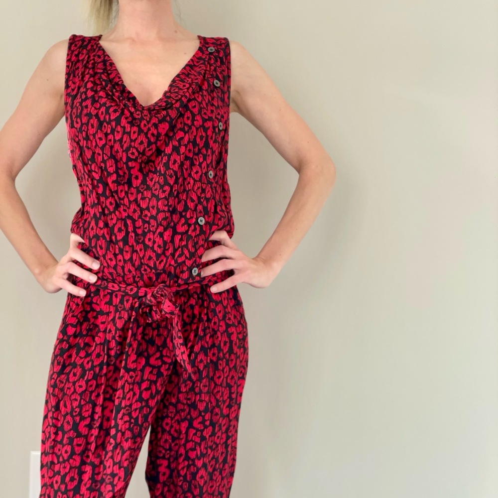 Armani Exchange Red Leopard Print Jumper Jumpsuit